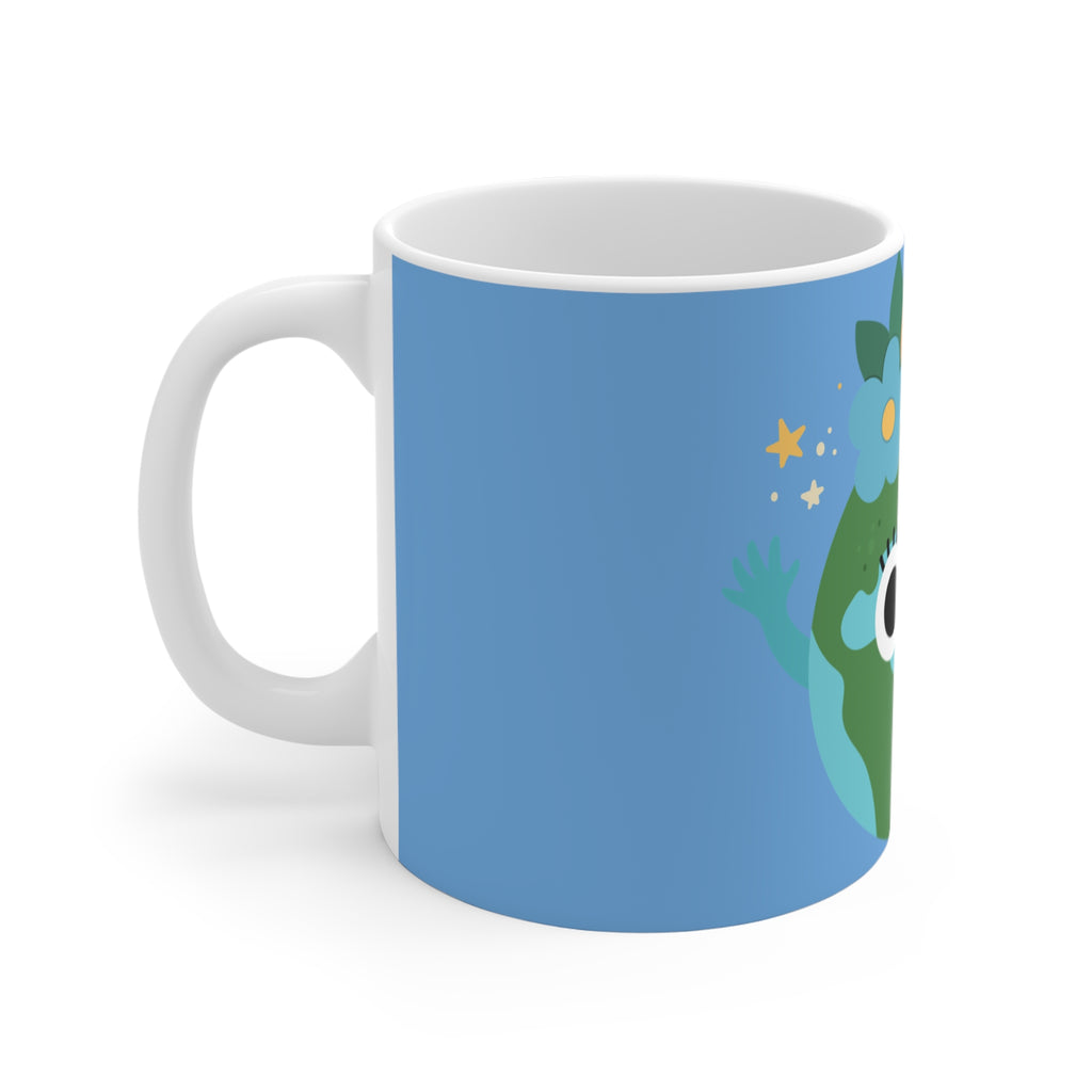 Cute Earth Floral Mug — 11oz Eco-Friendly Planet Lover Coffee Cup