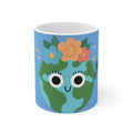 Cute Earth Floral Mug — 11oz Eco-Friendly Planet Lover Coffee Cup