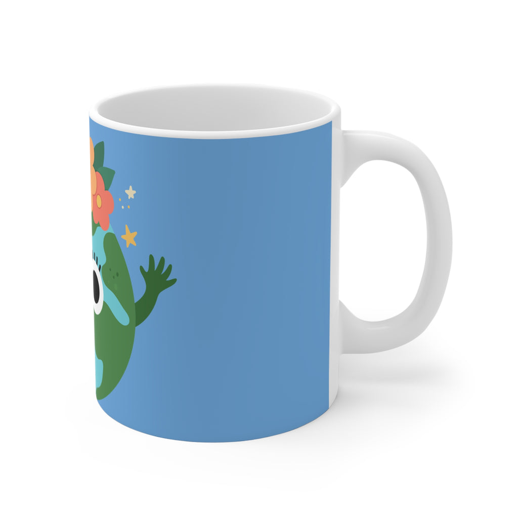 Cute Earth Floral Mug — 11oz Eco-Friendly Planet Lover Coffee Cup