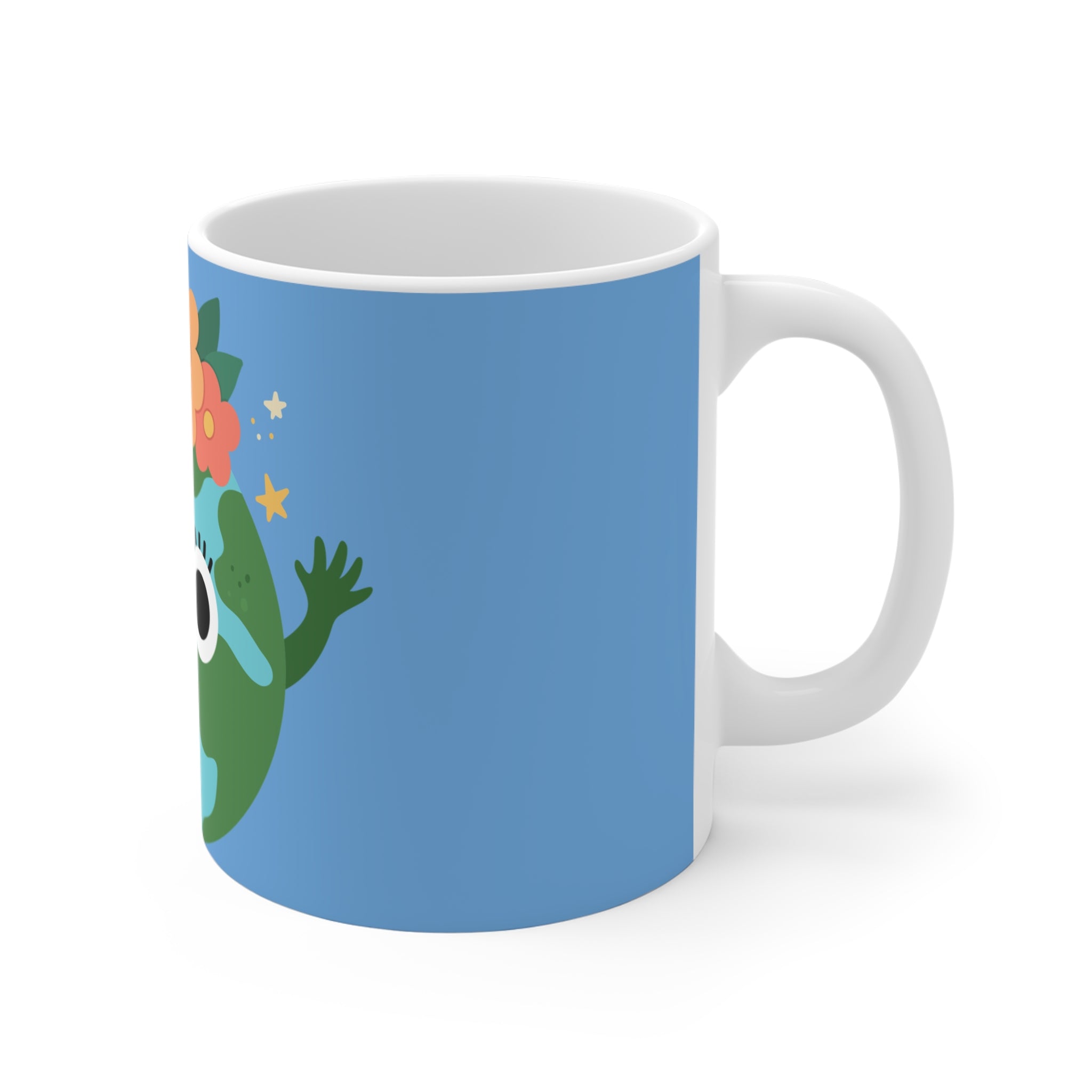 Cute Earth Floral Mug — 11oz Eco-Friendly Planet Lover Coffee Cup